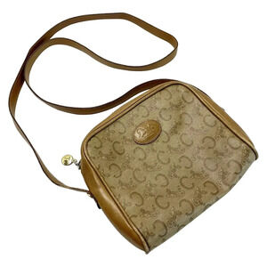 Celine C Macadam Canvas Leather Camera Crossbody Bag Tan Brown